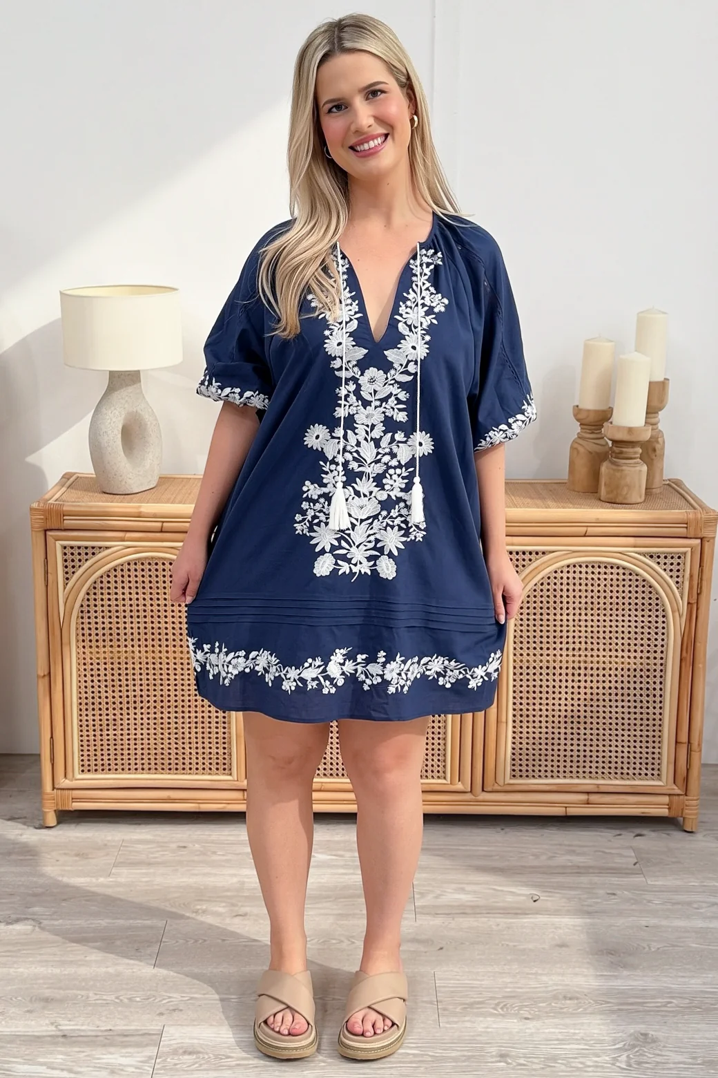 Ashleigh Embroidered Dress Indigo