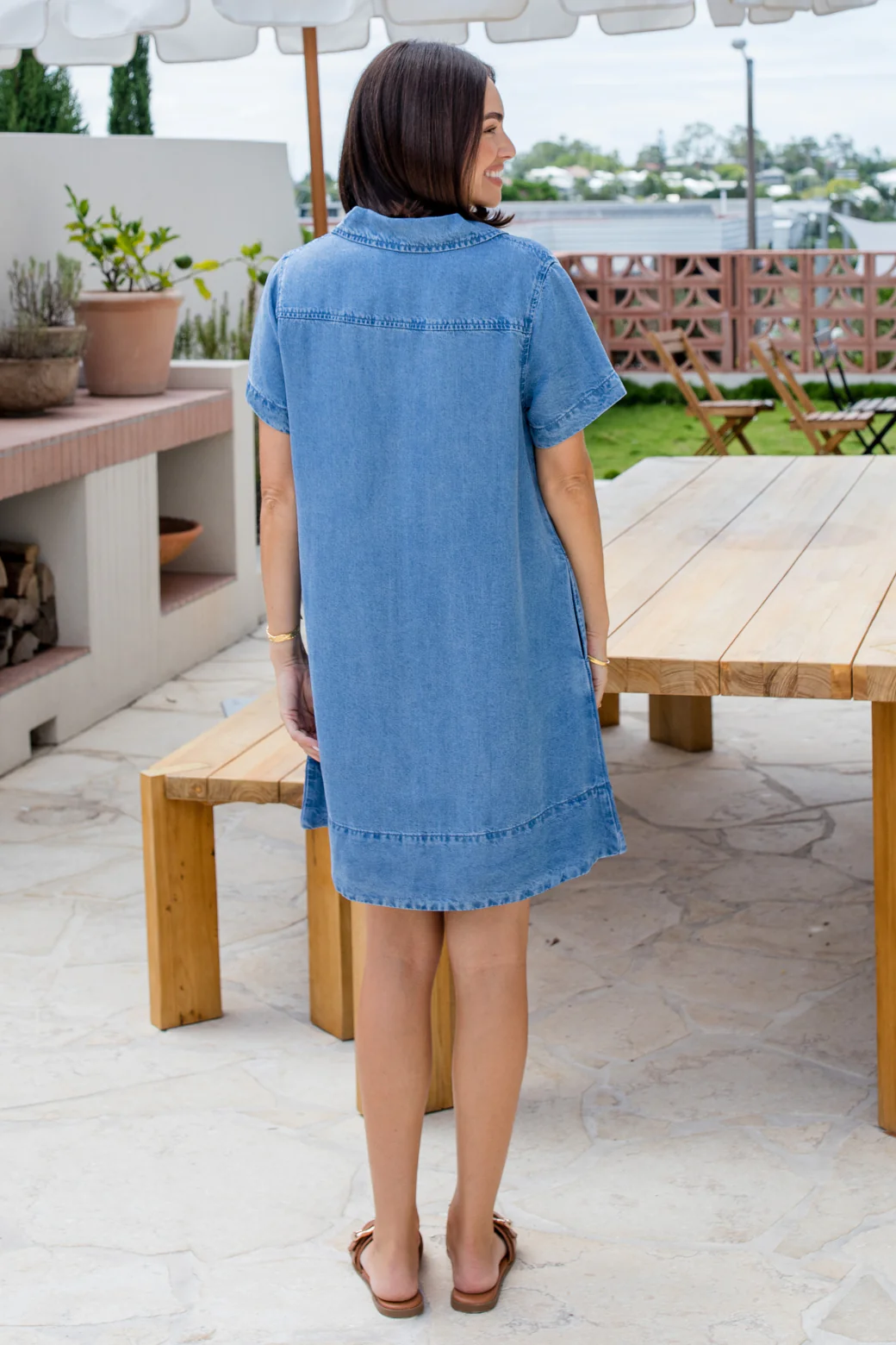 Beth V Neck Denim Dress Mid Blue - Image 8