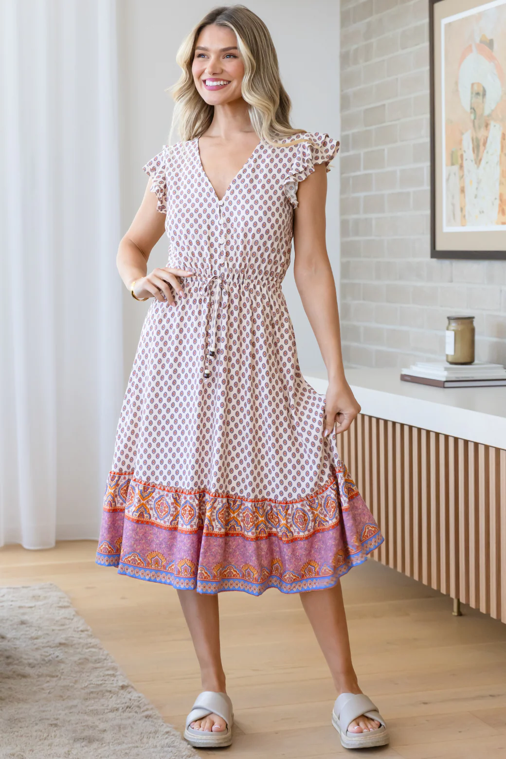 Final Sale | Blake Midi Dress Lily Print Natural - Image 6