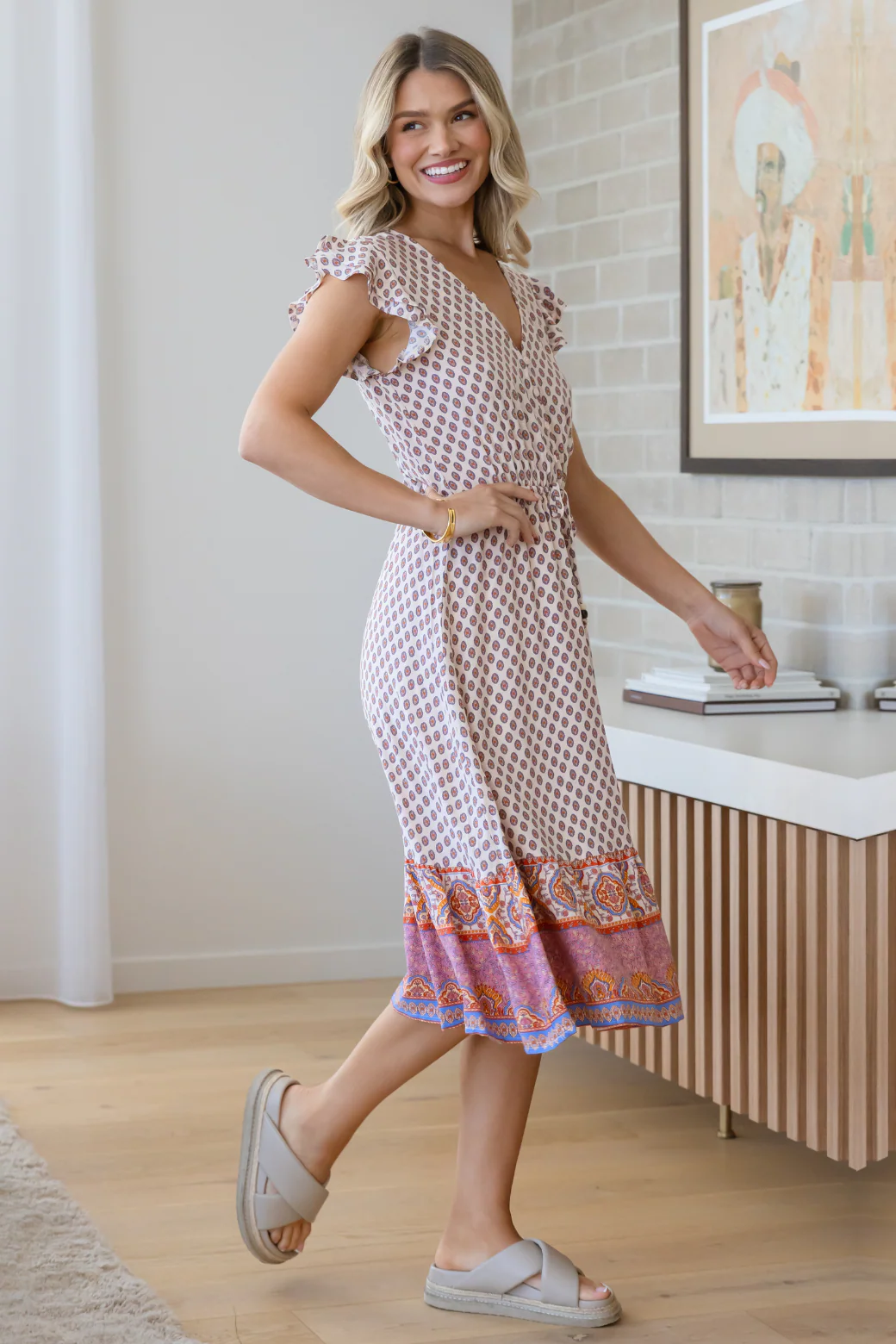 Final Sale | Blake Midi Dress Lily Print Natural - Image 8