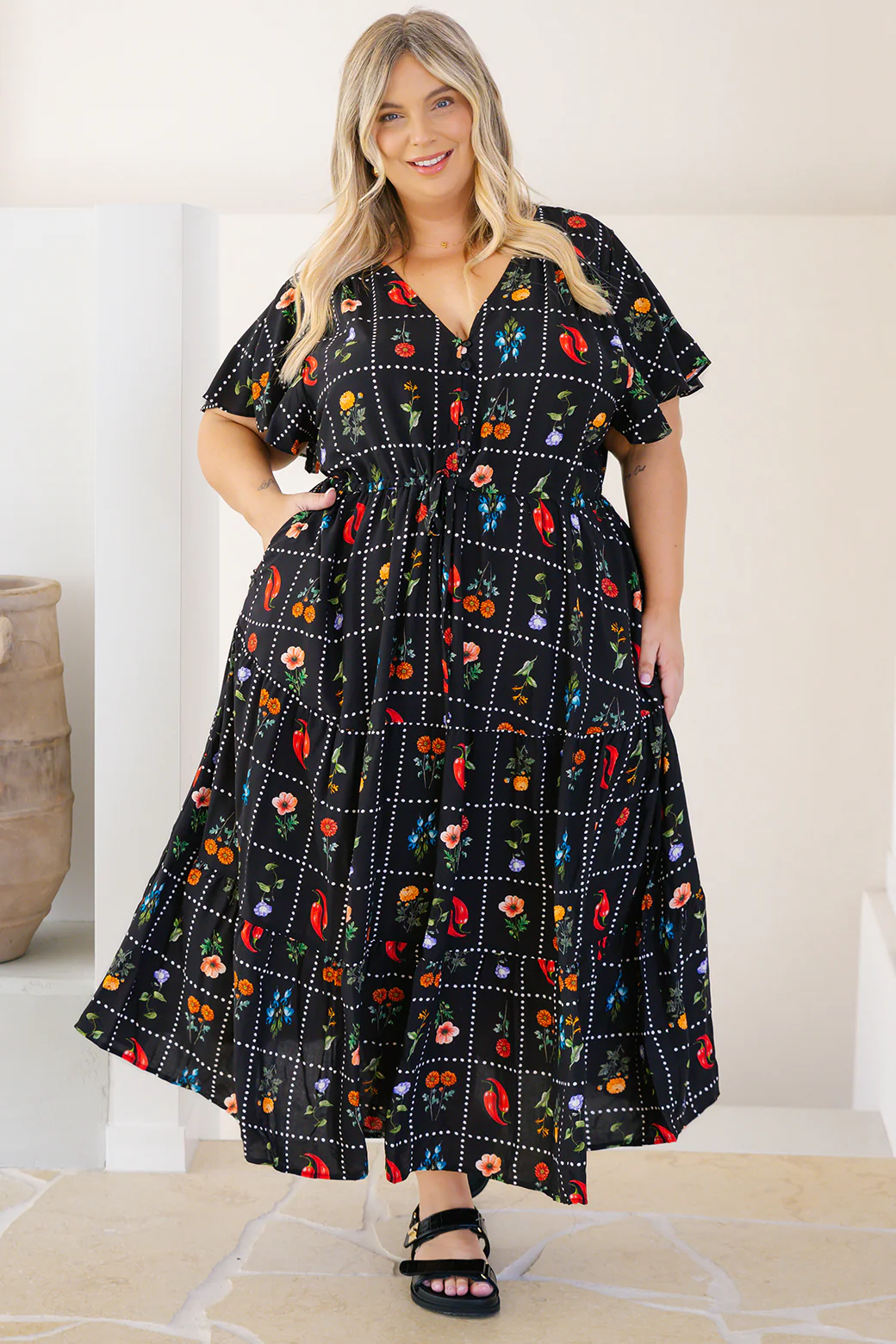 Final Sale | Bonnie Midi Dress Chilli Tile Print - Image 10