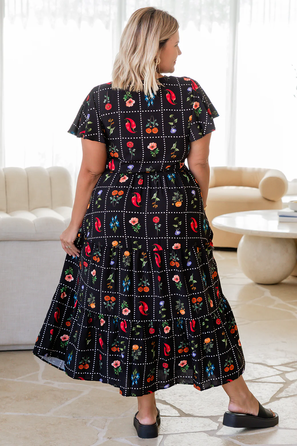 Final Sale | Bonnie Midi Dress Chilli Tile Print - Image 6