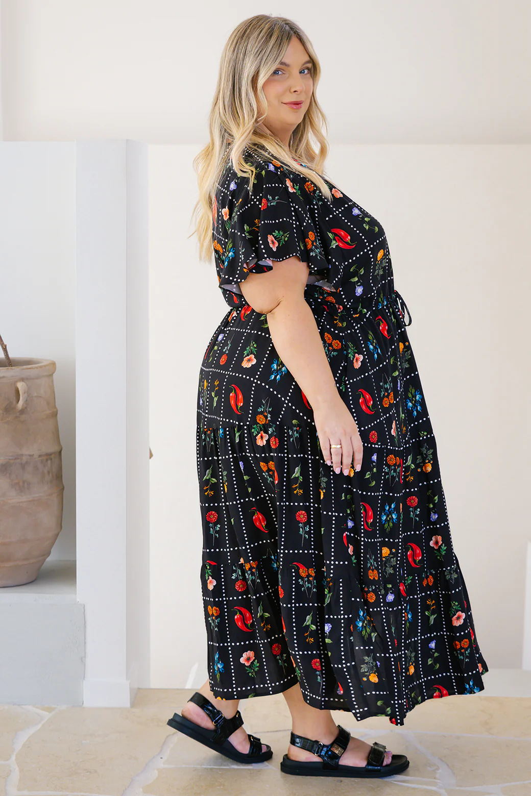 Final Sale | Bonnie Midi Dress Chilli Tile Print - Image 7
