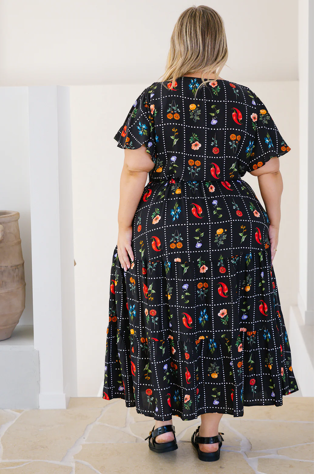 Final Sale | Bonnie Midi Dress Chilli Tile Print - Image 8