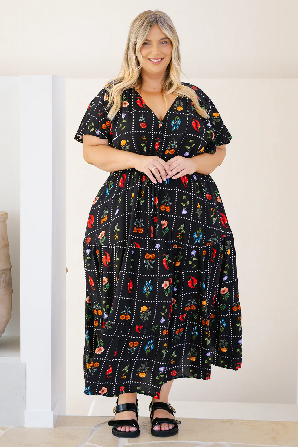Final Sale | Bonnie Midi Dress Chilli Tile Print - Image 9