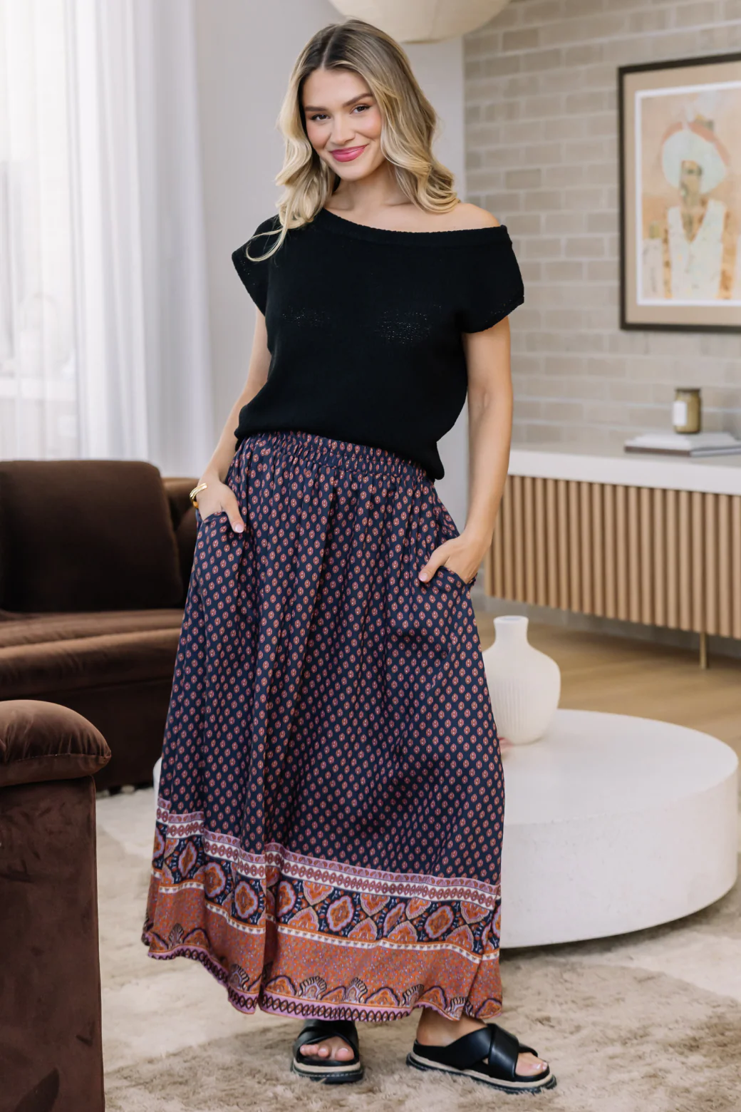 Final Sale | Claudette Maxi Skirt Lily Print Slate - Image 2