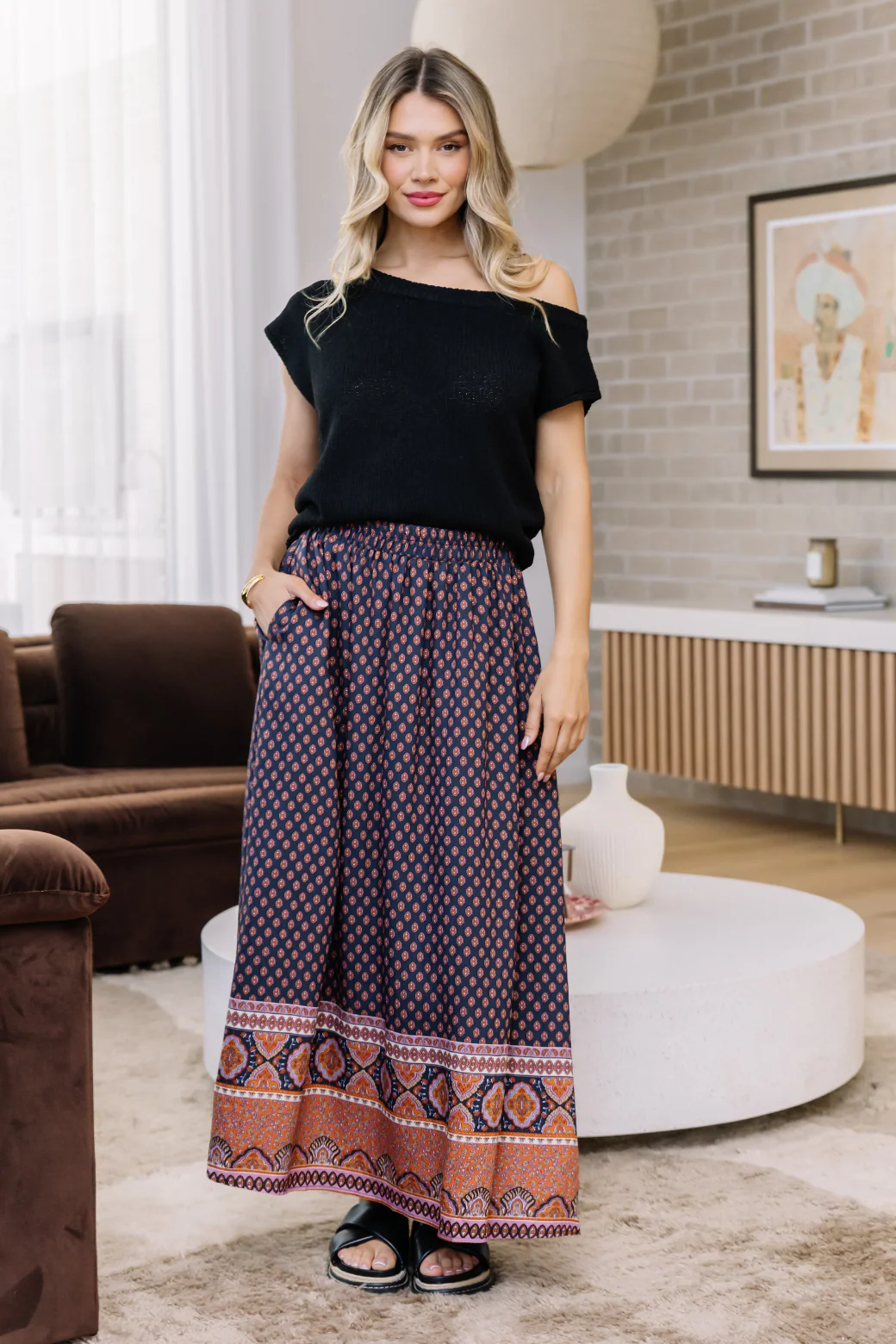 Final Sale | Claudette Maxi Skirt Lily Print Slate - Image 6