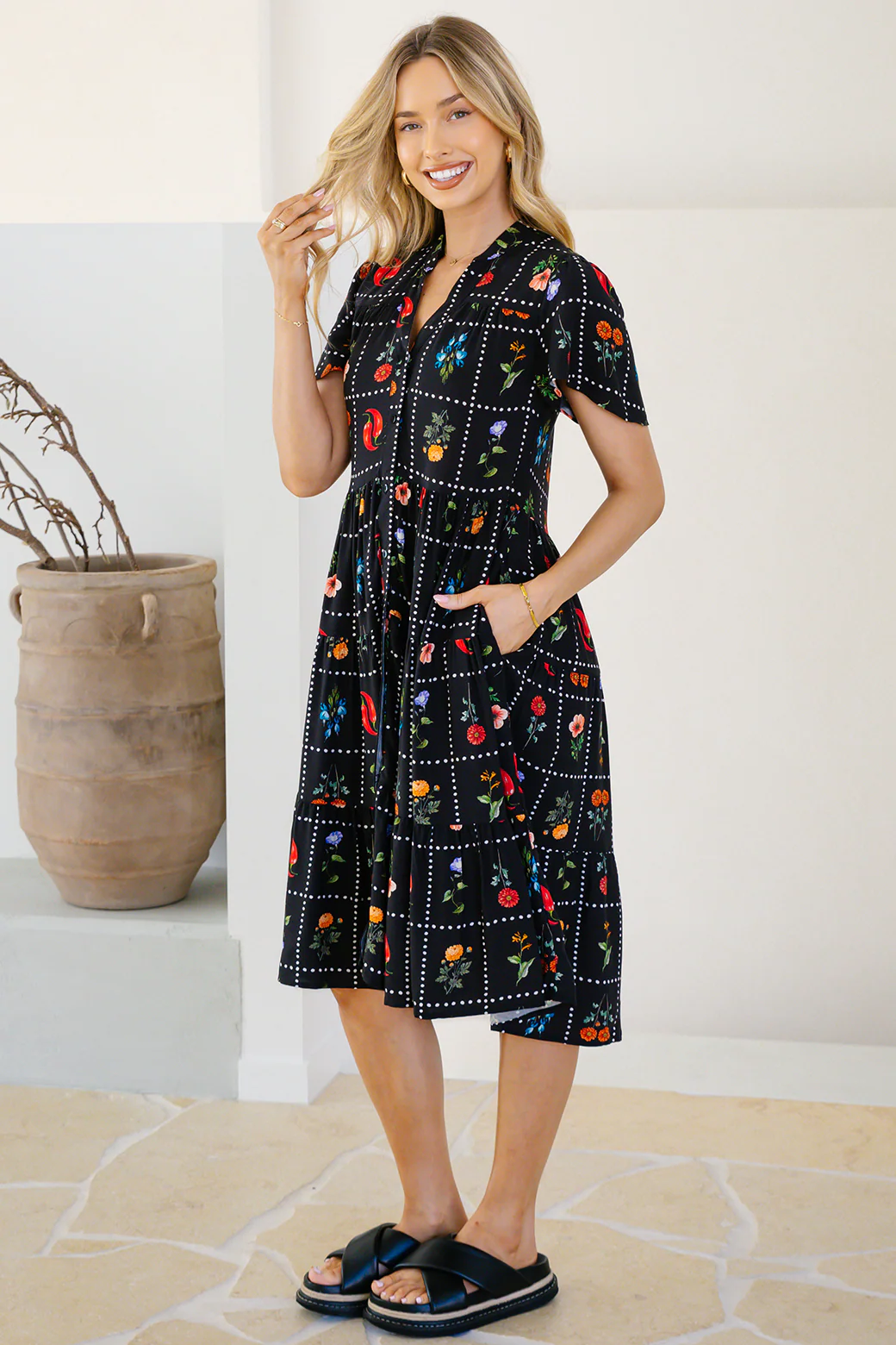 Final Sale | Ebony Dress Chilli Tile Print - Image 10