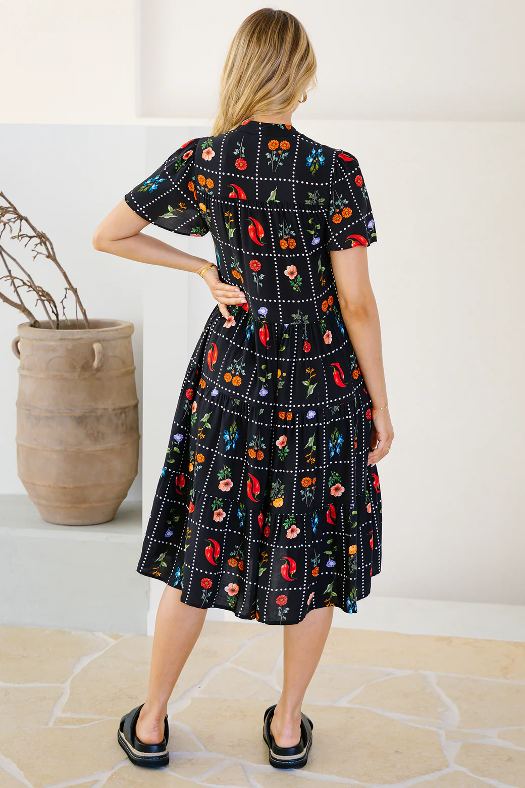Final Sale | Ebony Dress Chilli Tile Print - Image 11