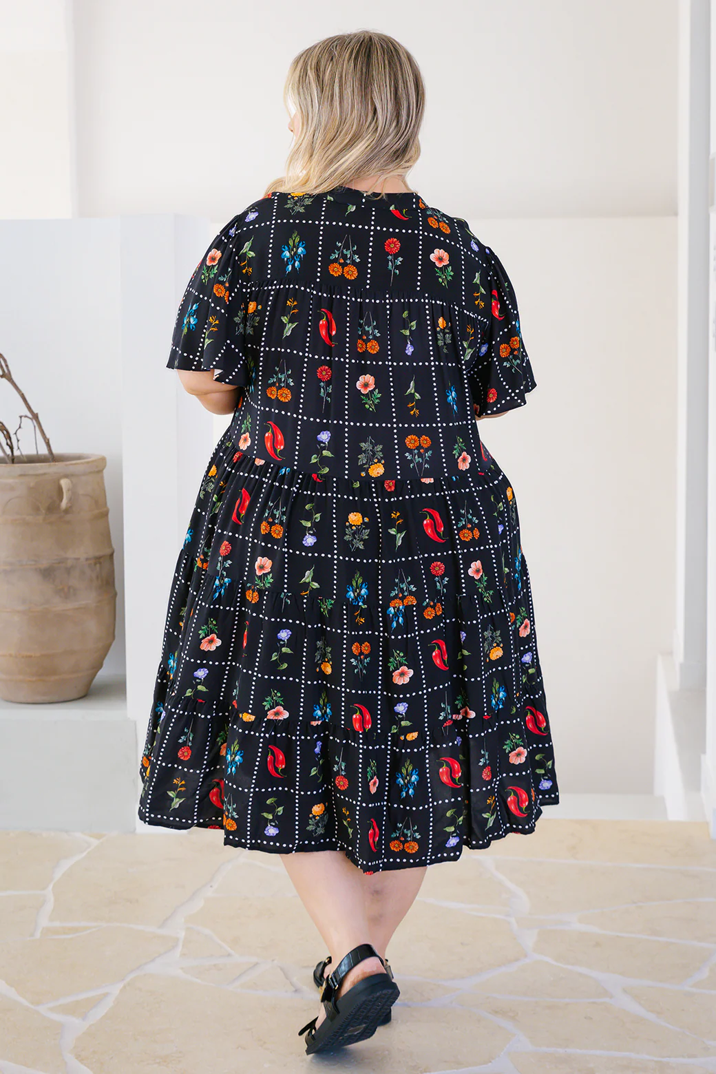 Final Sale | Ebony Dress Chilli Tile Print - Image 6
