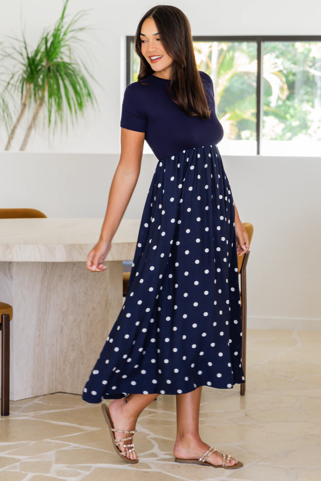 Elka T-Shirt Midi Dress Navy Spot - Image 9