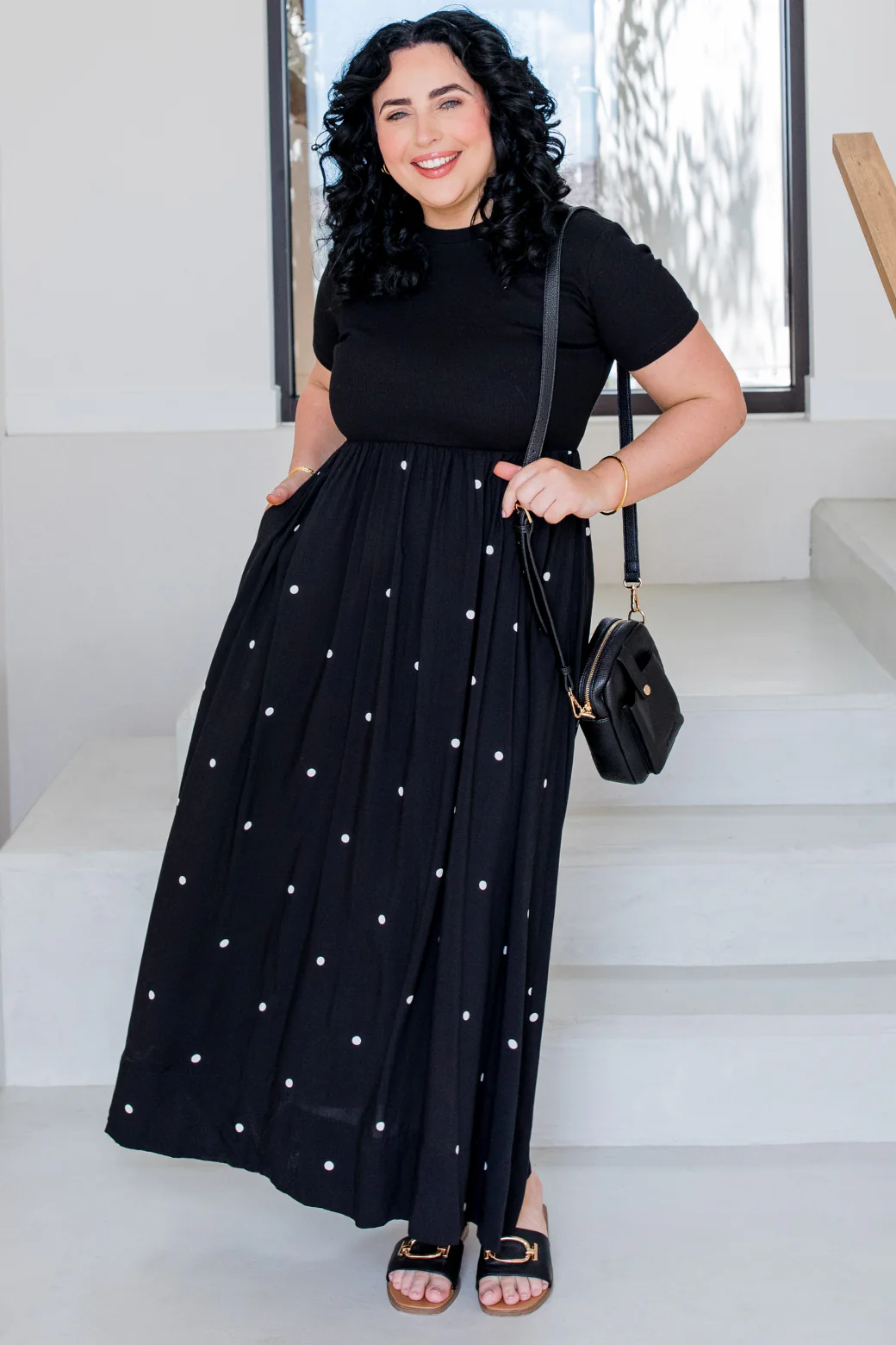 Elka T-Shirt Midi Dress Black White Mini Spot - Image 3