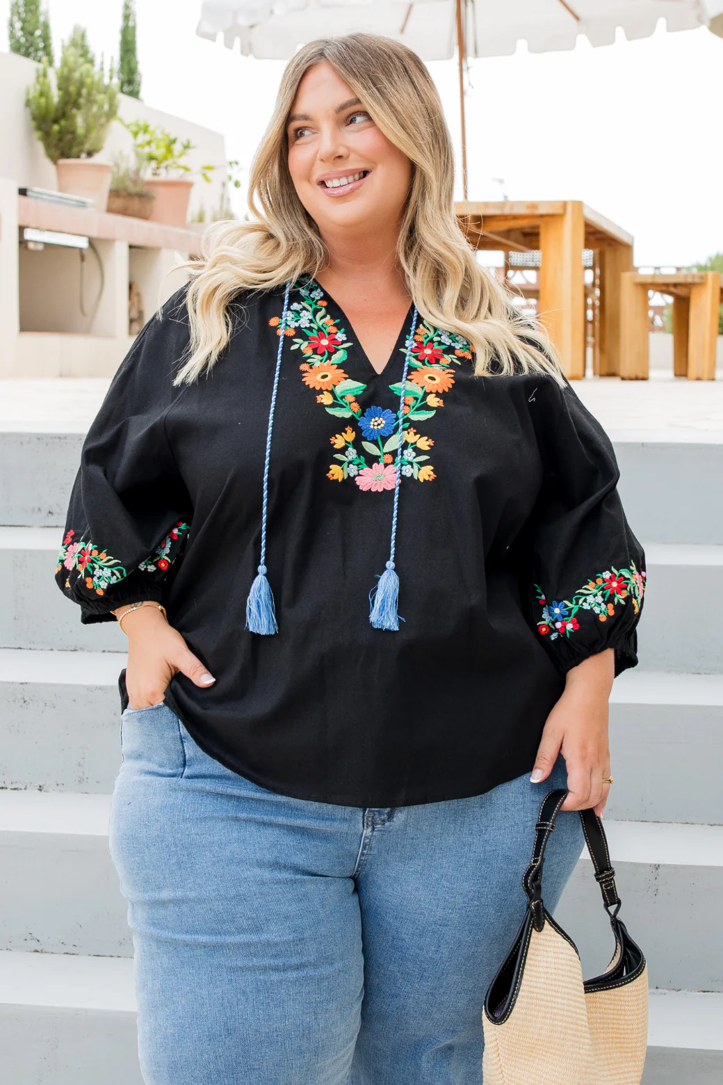 Gabby Embroidered Top Black