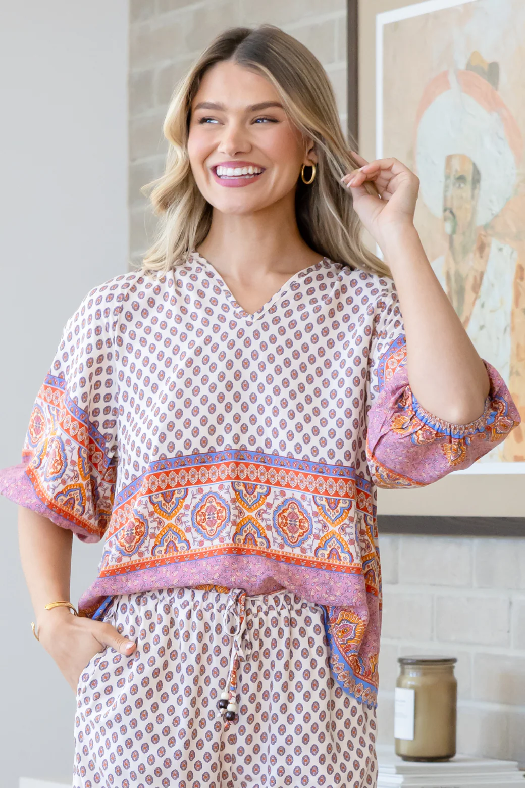 Final Sale | Hallie Smock Top Lily Print Natural