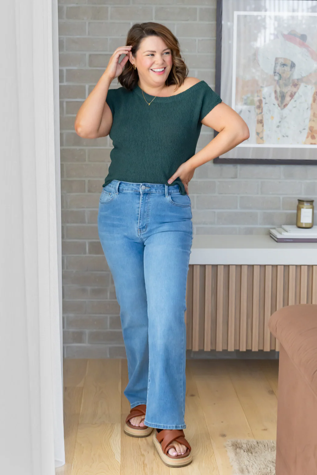 Hampton Off Shoulder Knit Top Dark Green - Image 5