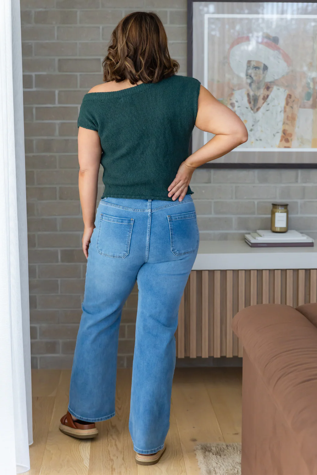 Hampton Off Shoulder Knit Top Dark Green - Image 9