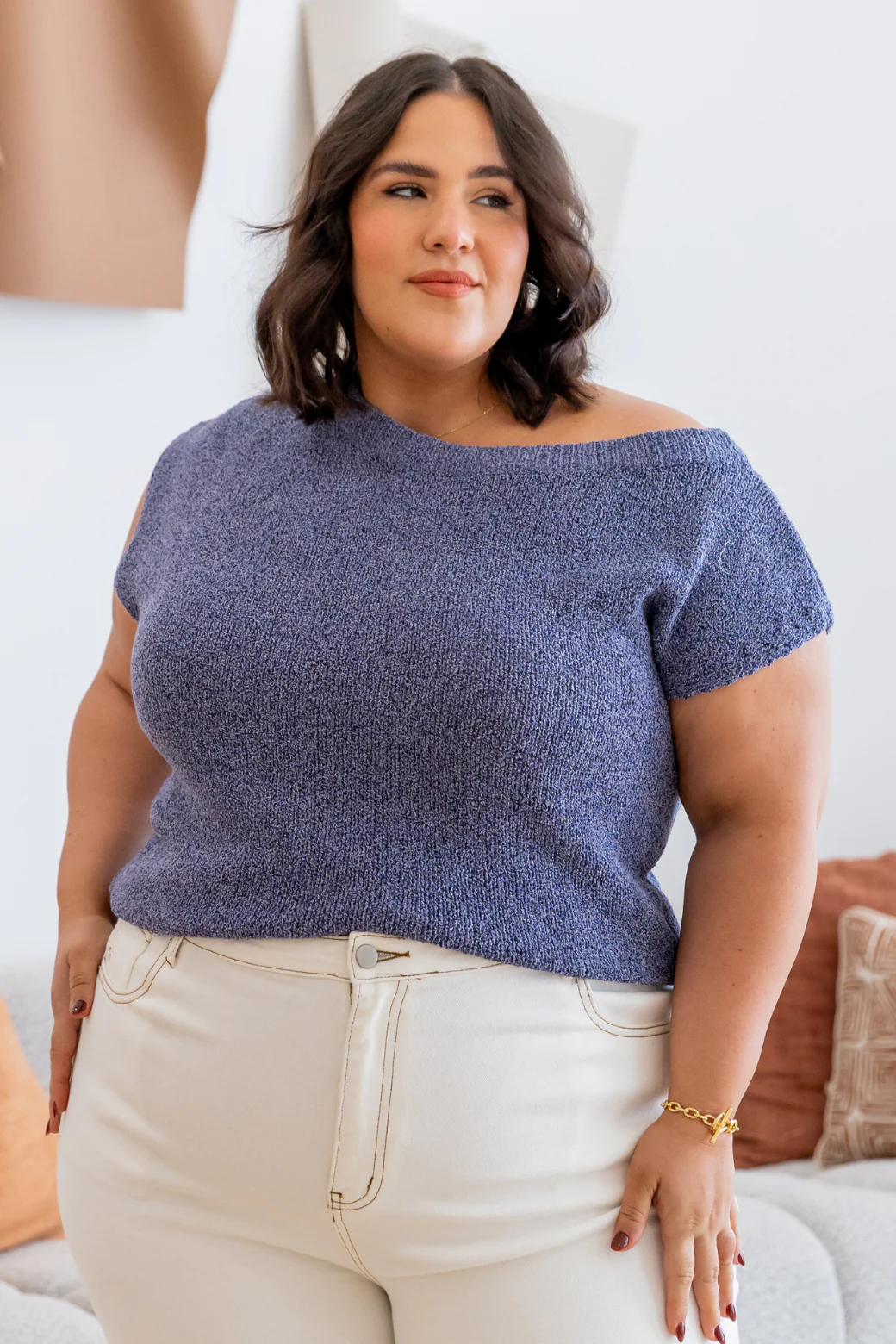Hampton Off Shoulder Knit Top Navy - Image 2