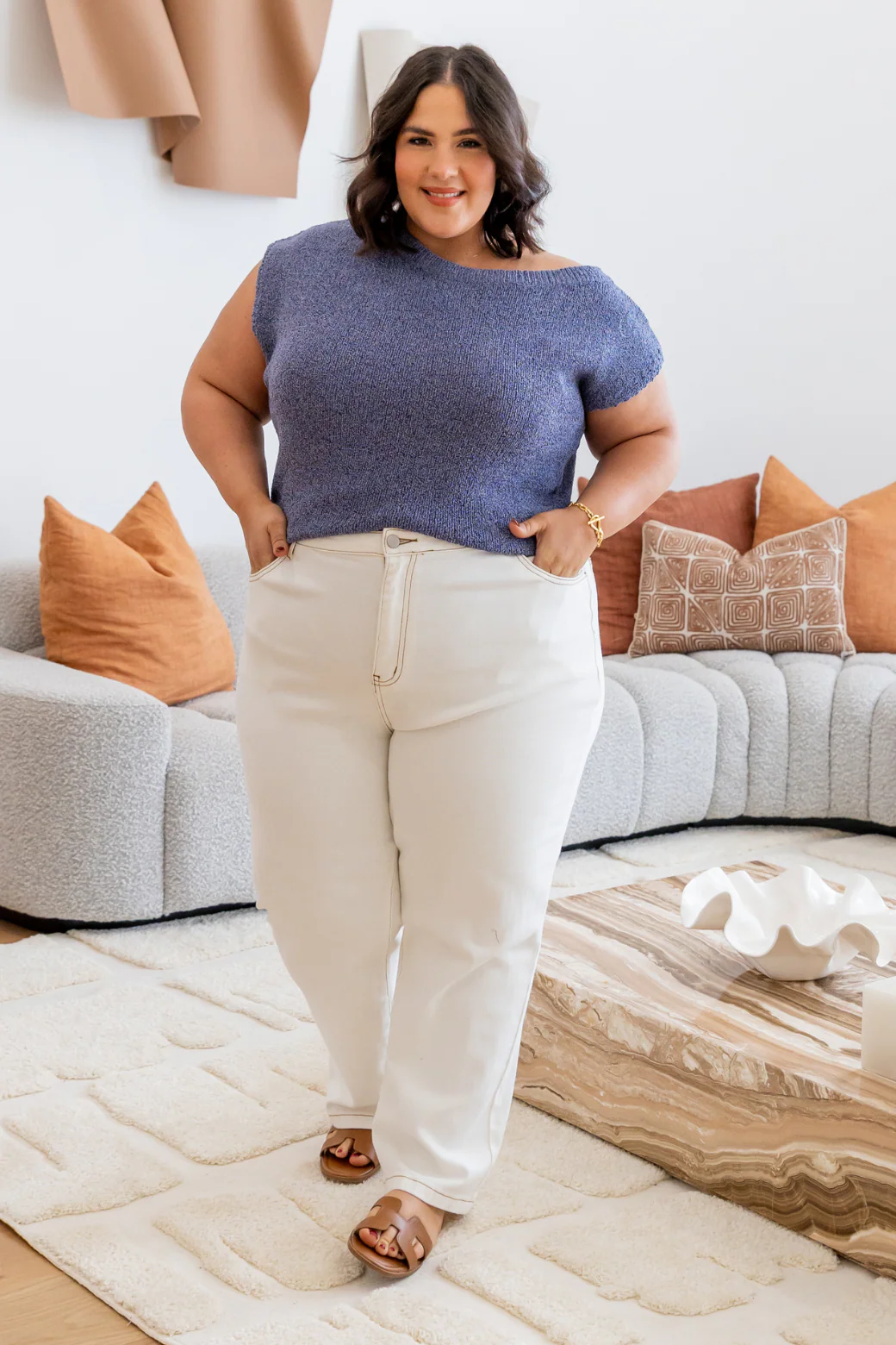 Hampton Off Shoulder Knit Top Navy - Image 5