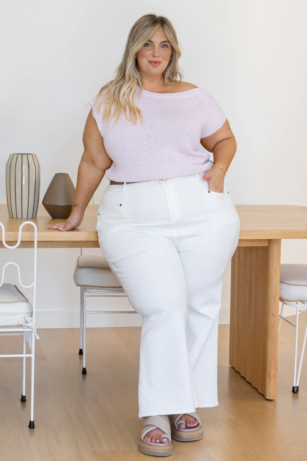 Hampton Off Shoulder Top Powder Pink - Image 3