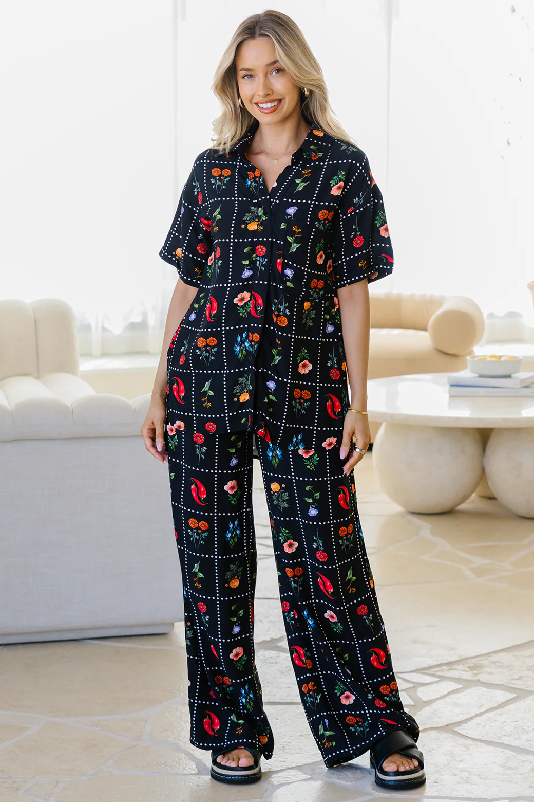 Final Sale | Hayden Shirt Chilli Tile Print - Image 3