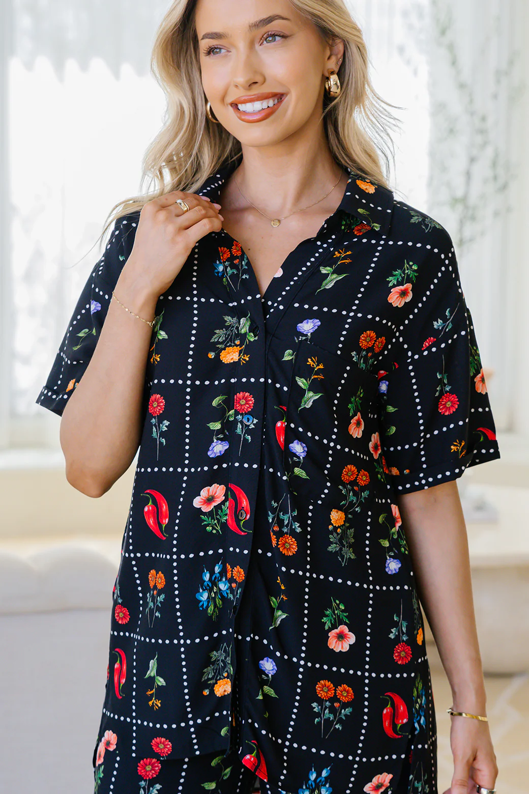 Final Sale | Hayden Shirt Chilli Tile Print - Image 6