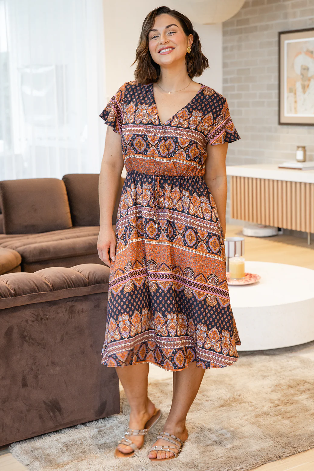 Final Sale | Imogen Midi Dress Lily Print Slate - Image 4