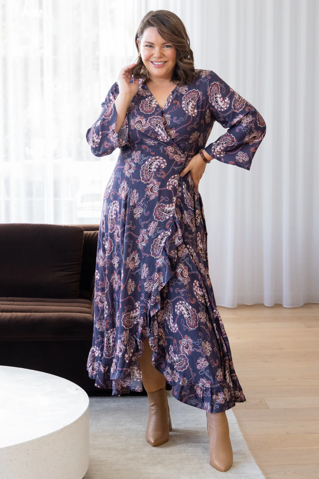Jacquie Wrap Midi Dress Pagonia Print Slate - Image 3
