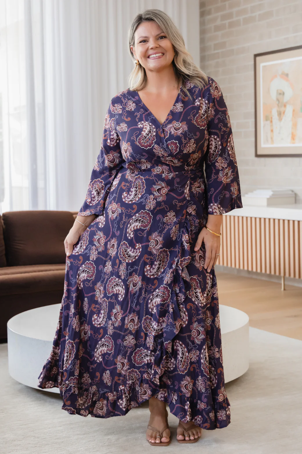 Jacquie Wrap Midi Dress Pagonia Print Slate - Image 4