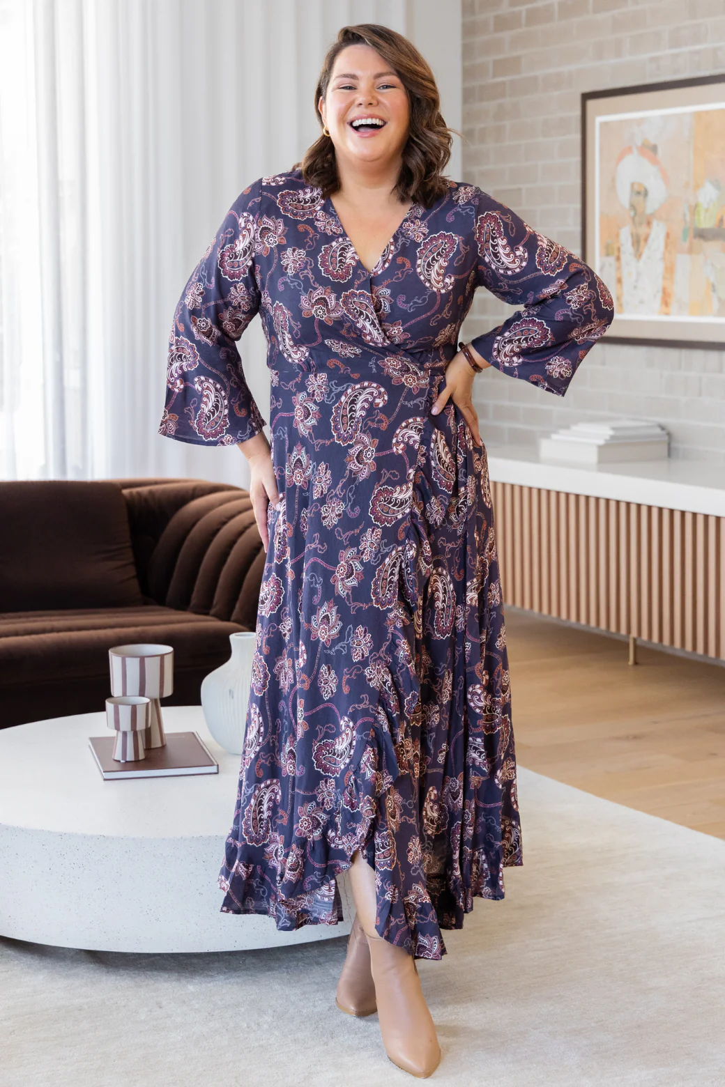 Jacquie Wrap Midi Dress Pagonia Print Slate - Image 7
