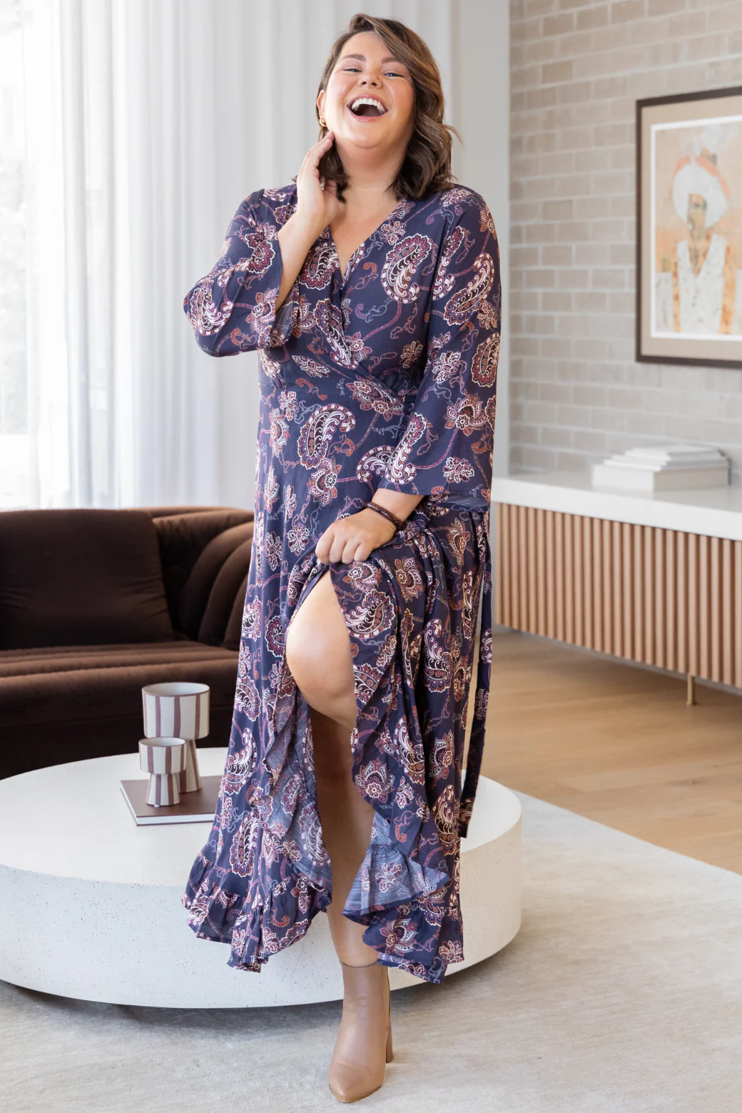 Jacquie Wrap Midi Dress Pagonia Print Slate - Image 8