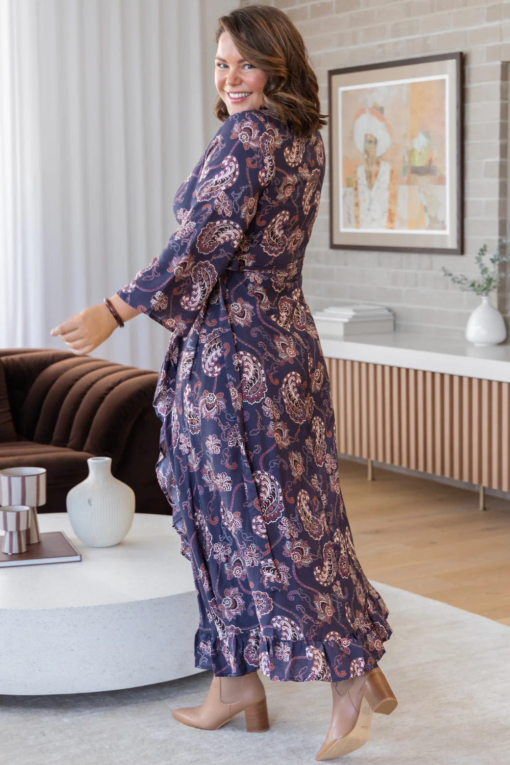 Jacquie Wrap Midi Dress Pagonia Print Slate - Image 9