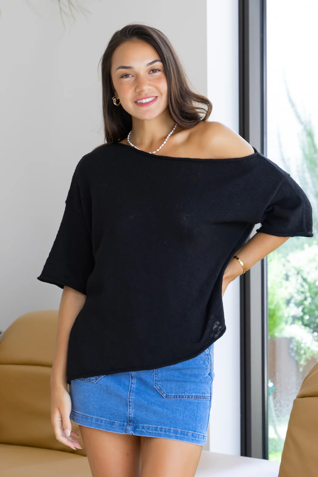 Julia Off Shoulder Knit Top Black - Image 2