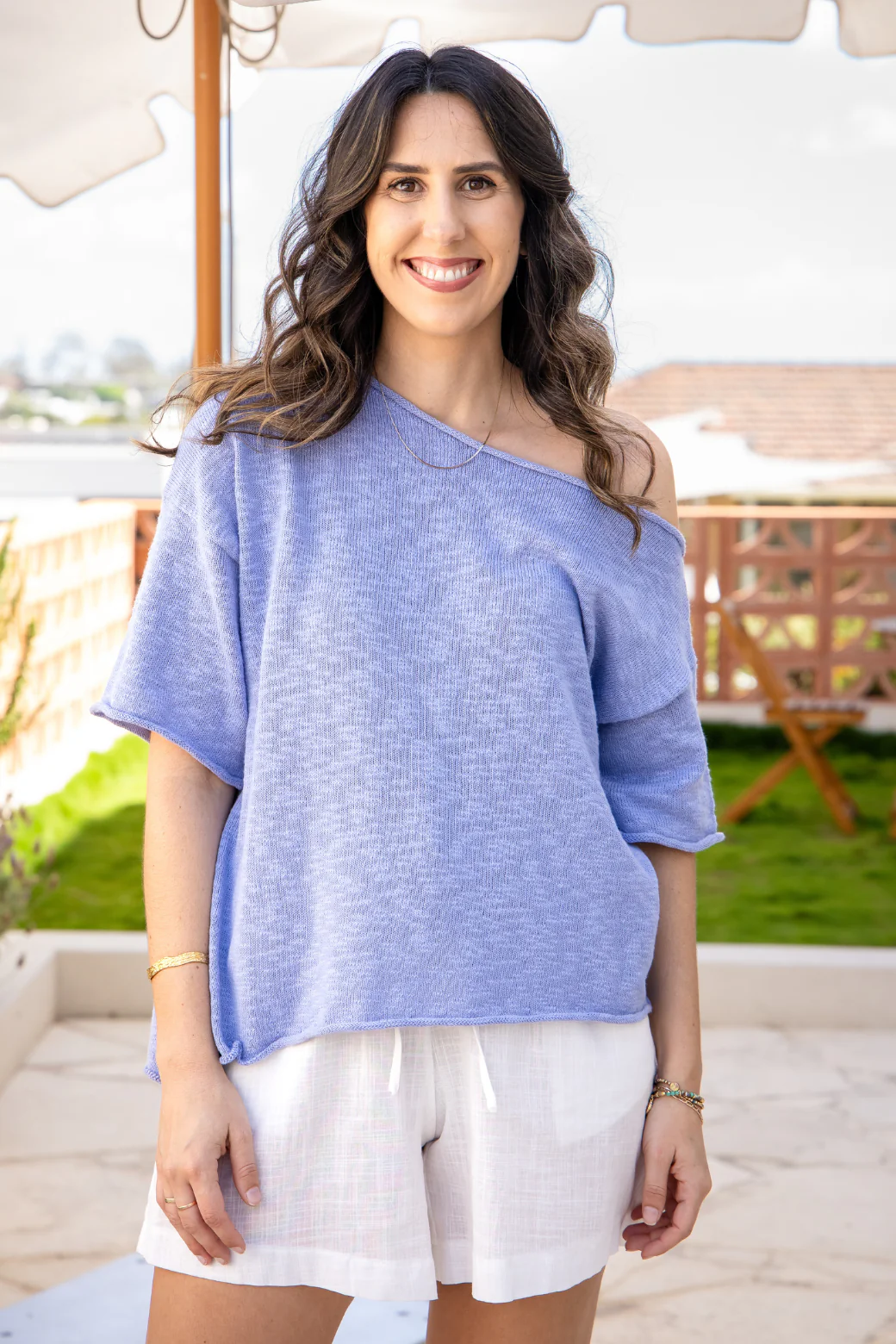 Julia Off Shoulder Knit Top Blue - Image 2