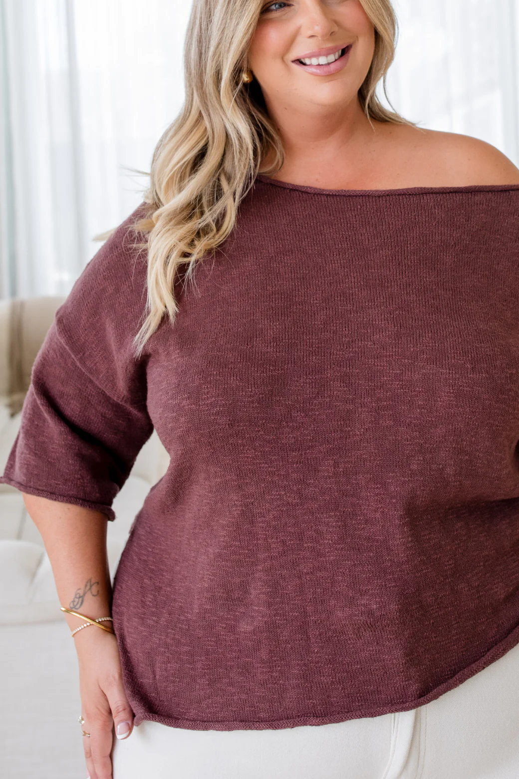 Julia Off Shoulder Knit Top Bitter Chocolate - Image 11
