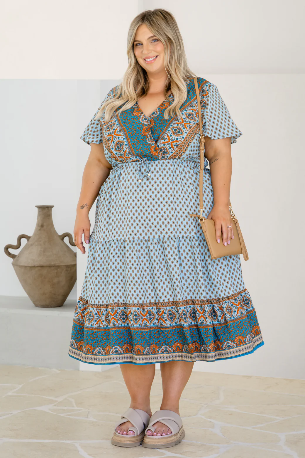 Final Sale | Kayla Midi Dress Lily Print Teal - Image 3