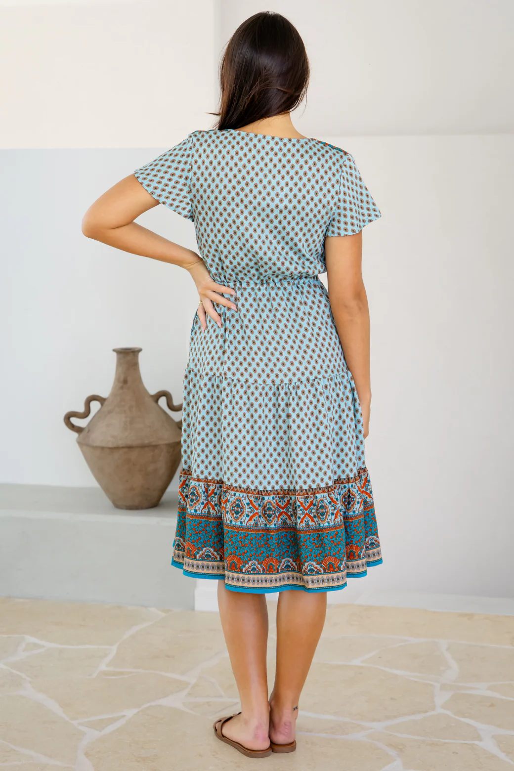 Final Sale | Kayla Midi Dress Lily Print Teal - Image 8