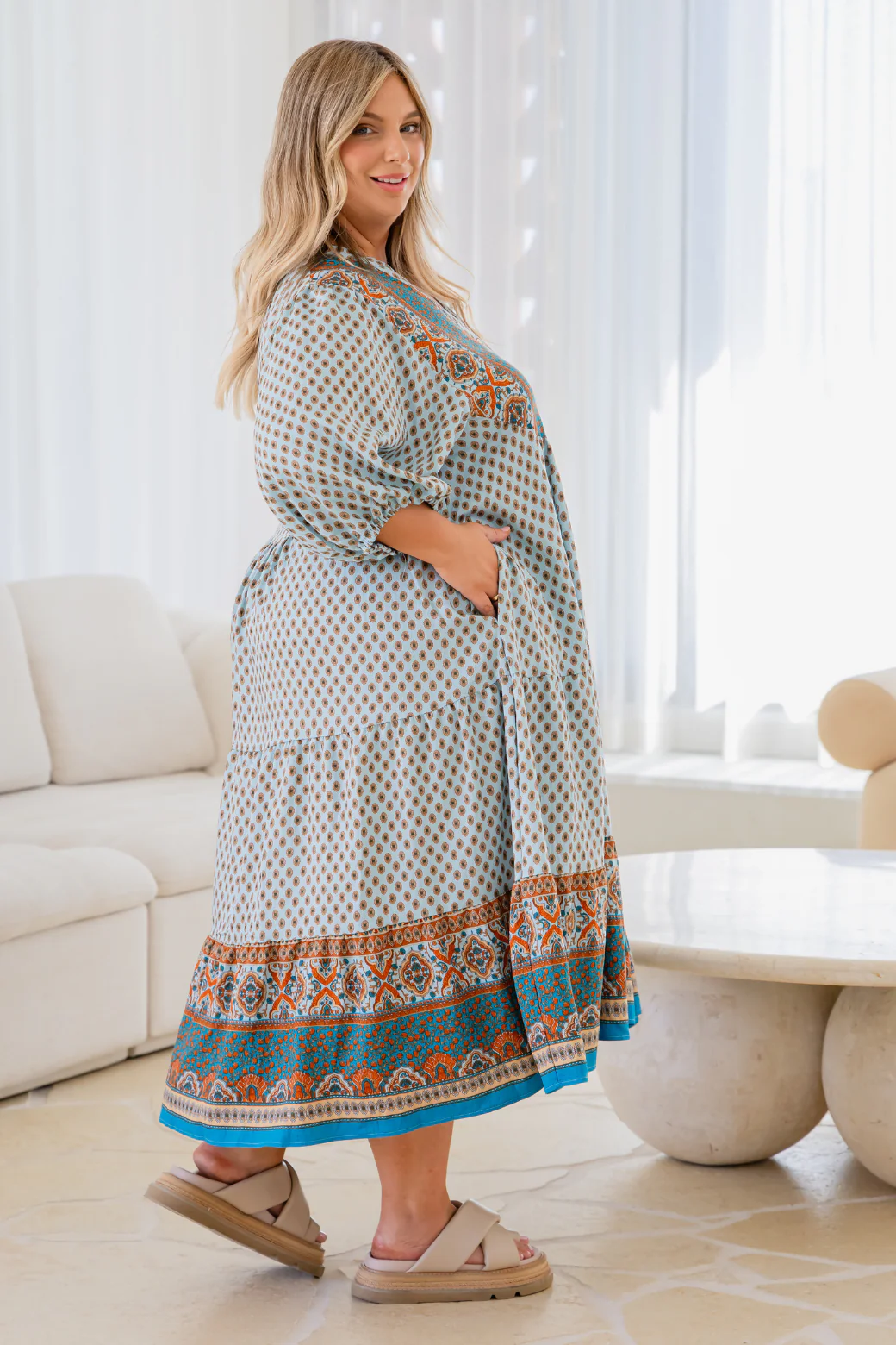 Final Sale | Louisa Midi Dress Lily Print Teal - Image 5