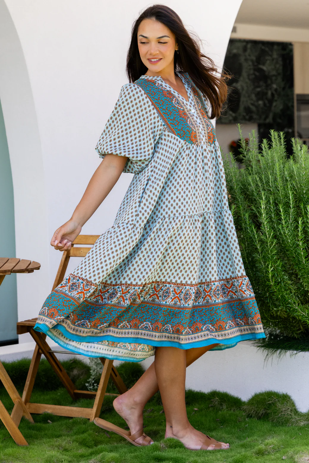 Final Sale | Louisa Midi Dress Lily Print Teal - Image 6