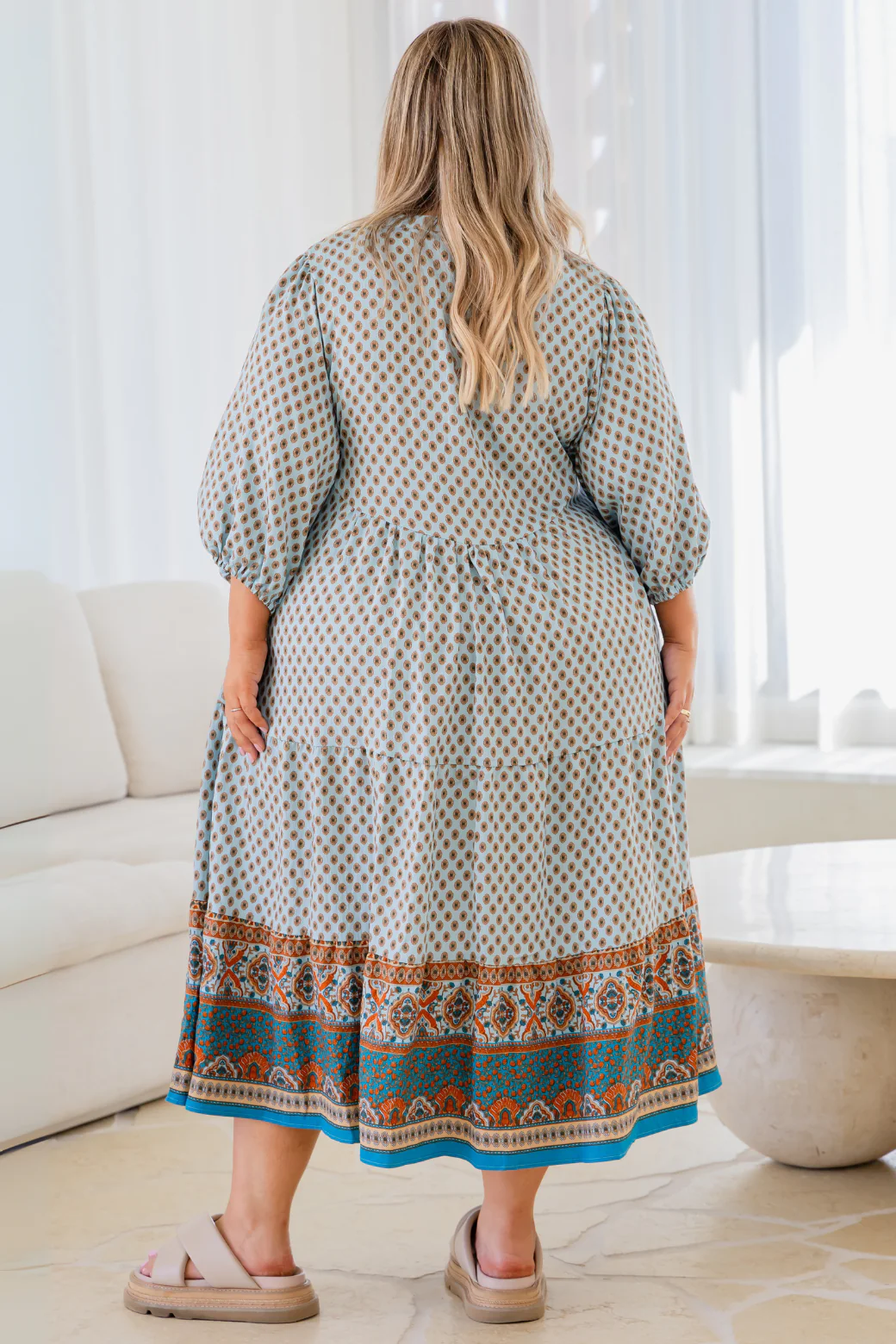 Final Sale | Louisa Midi Dress Lily Print Teal - Image 7