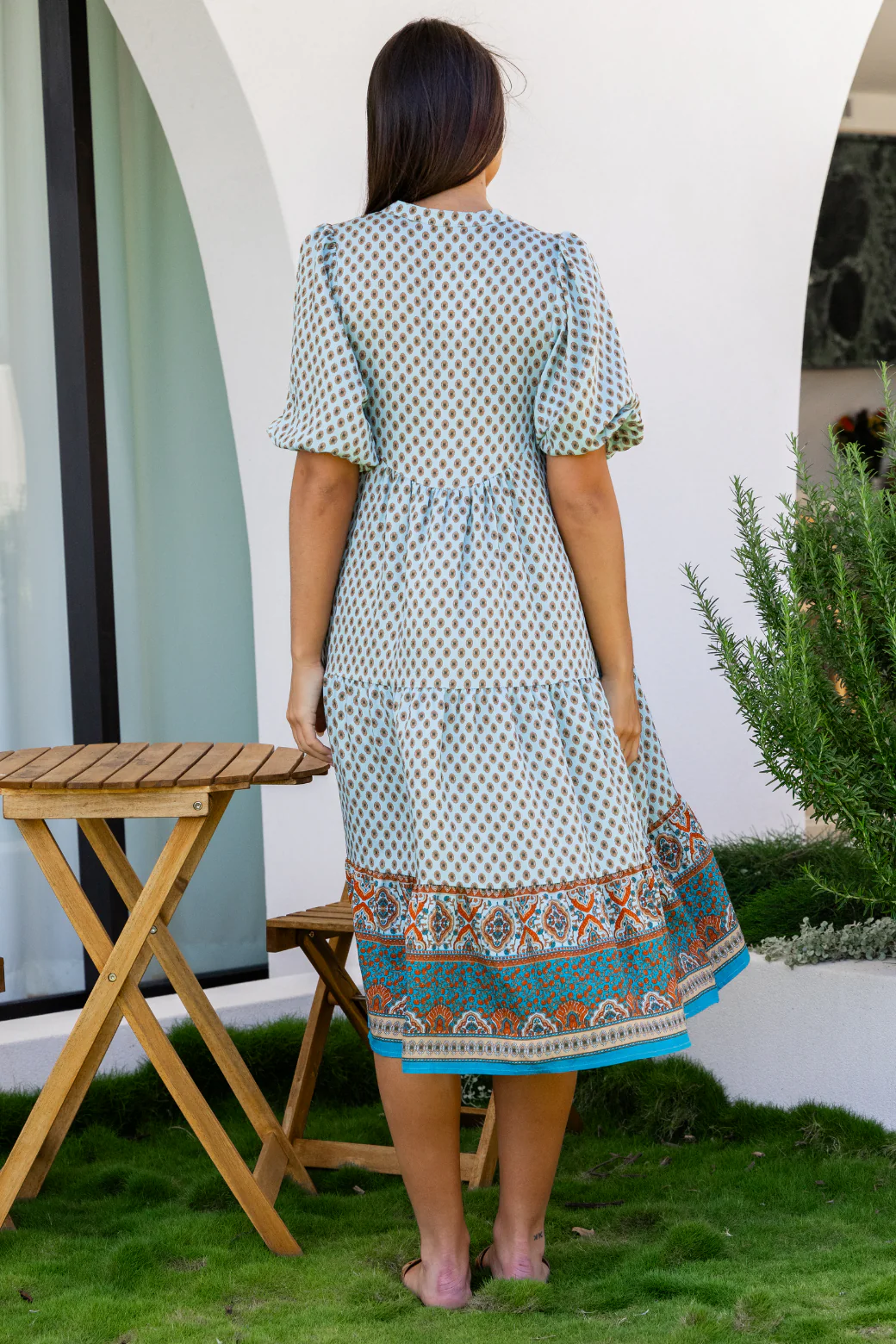 Final Sale | Louisa Midi Dress Lily Print Teal - Image 8