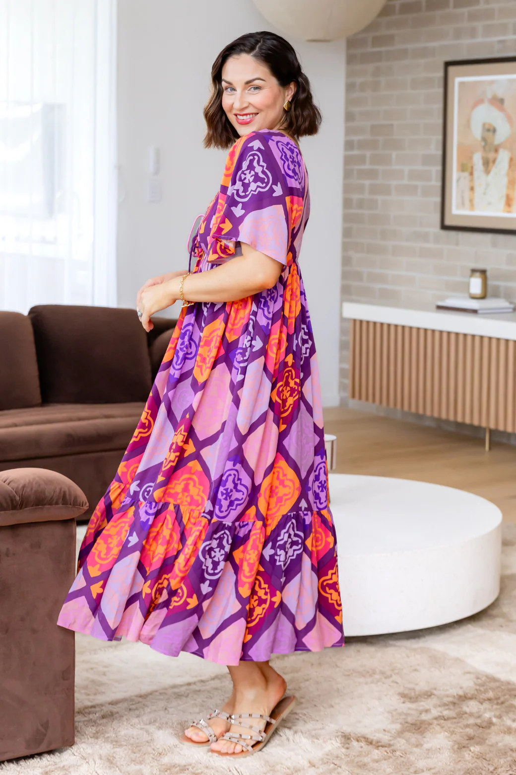 Final Sale | Mackenzie Midi Dress Alara Print Burgundy - Image 4