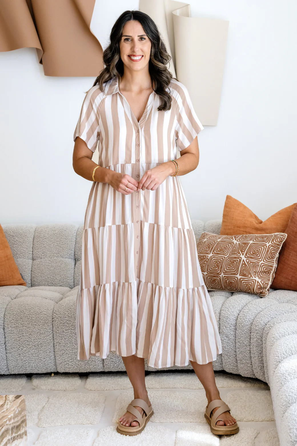 Maeve Midi Dress Latte Stripe - Image 4