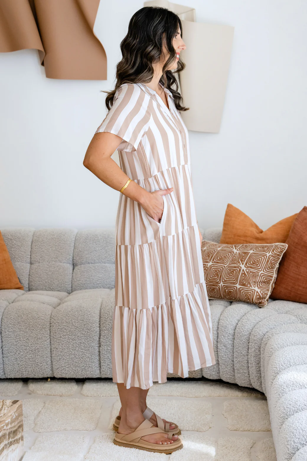 Maeve Midi Dress Latte Stripe - Image 6