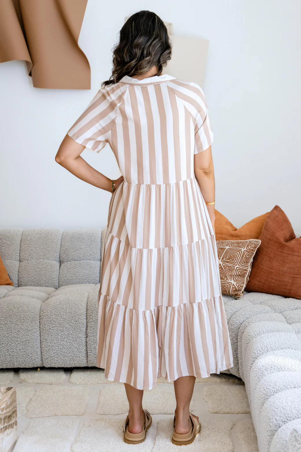 Maeve Midi Dress Latte Stripe - Image 7