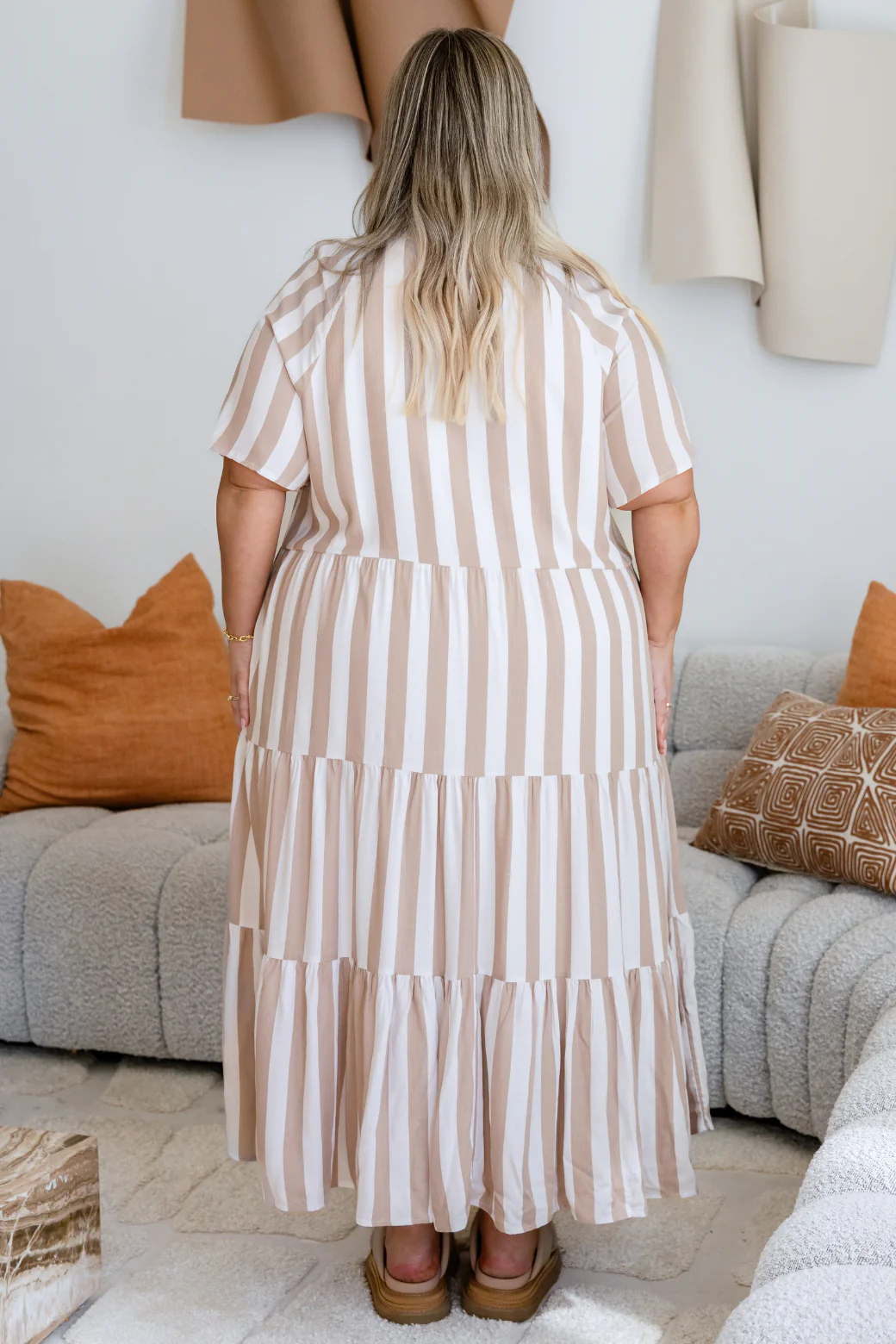 Maeve Midi Dress Latte Stripe - Image 8