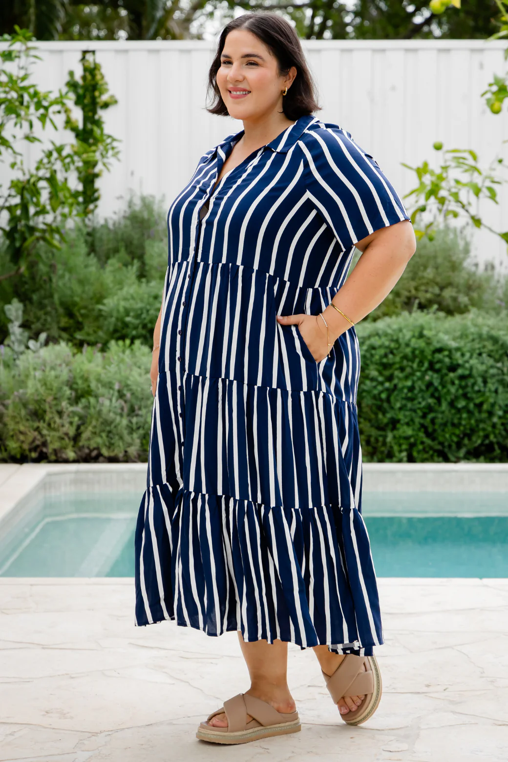 Maeve Midi Dress Navy Stripe - Image 10