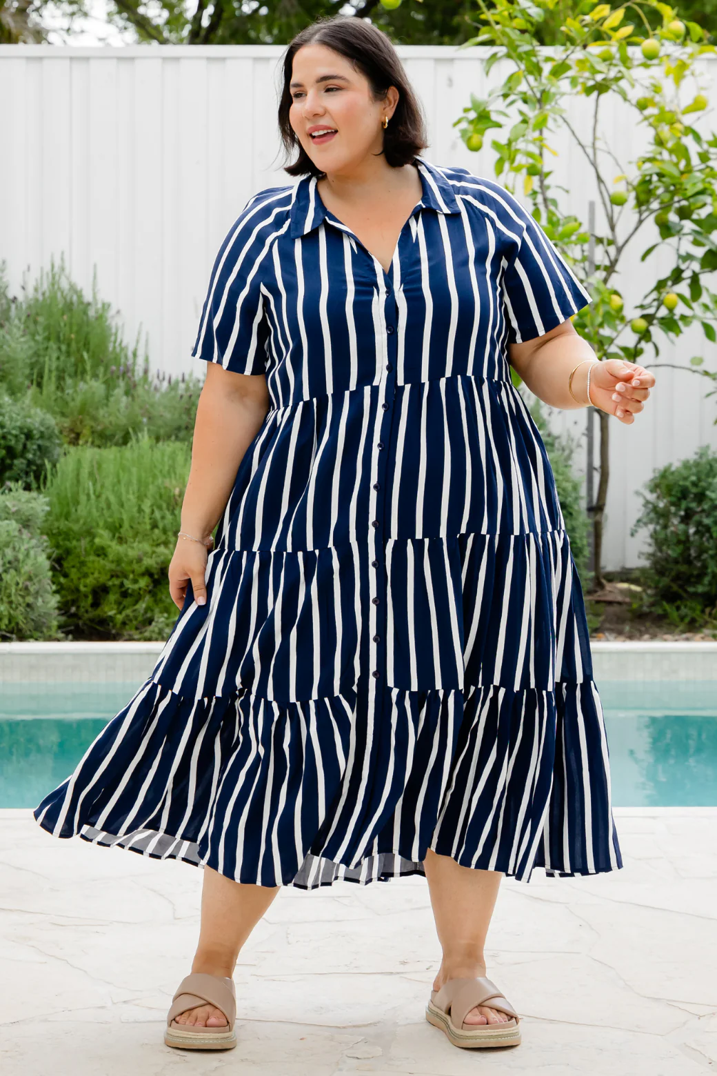 Maeve Midi Dress Navy Stripe - Image 2