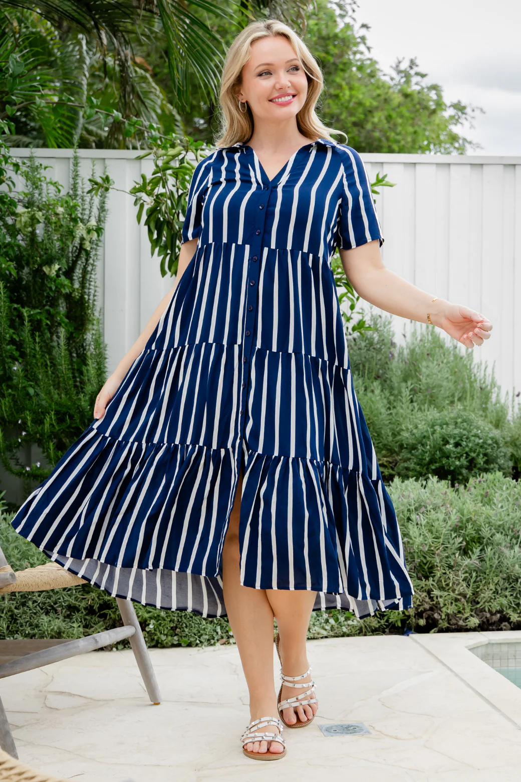 Maeve Midi Dress Navy Stripe - Image 3