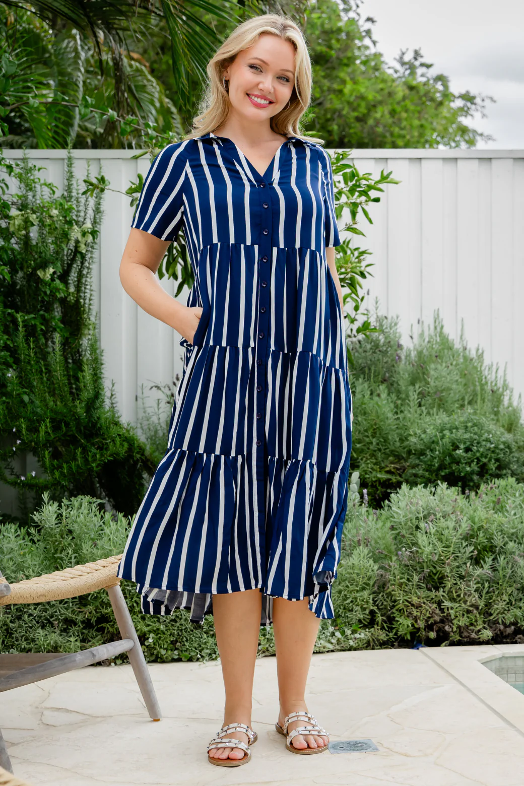 Maeve Midi Dress Navy Stripe - Image 5