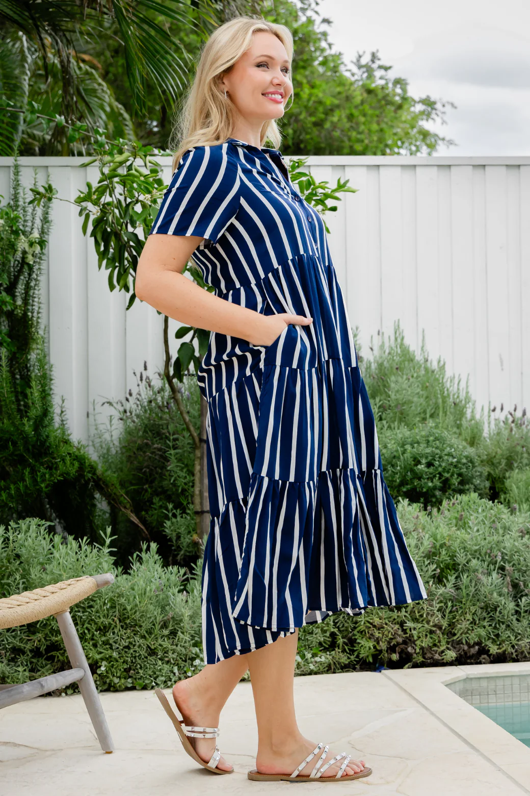 Maeve Midi Dress Navy Stripe - Image 6